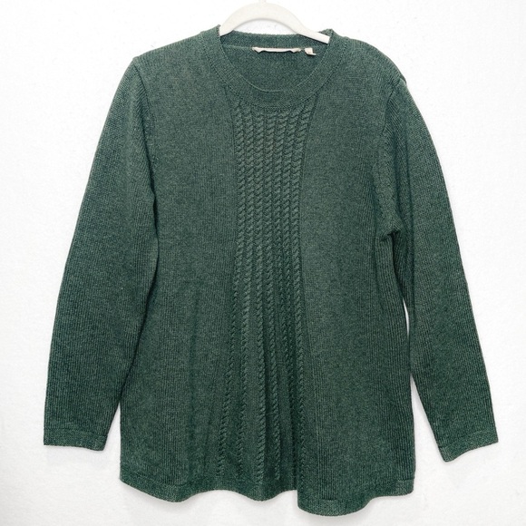 Soft Surroundings Sydney Dark Green Tunic Style Cable Knit Sweater Size XLP - Picture 2 of 6
